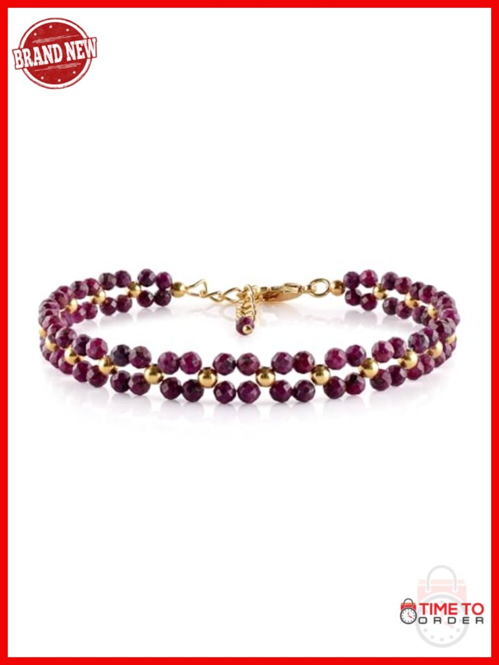 Natural Ruby Gemstone 14K Gold Plated Adjustable Chain Bracelet